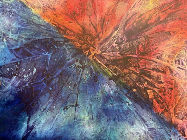 Our new studio member's experimental work with acrylic and plastic bag.